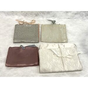 Lot of 4 Satin Brocade Travel Jewelry Rolls Assorted Colors & Sizes‎ Vintage